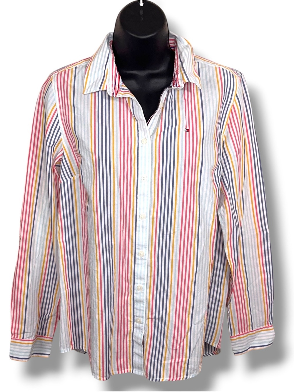 Small Tommy Hilfiger Rainbow Pastel Stripes Long Sleeve Button Down Shirt Womens